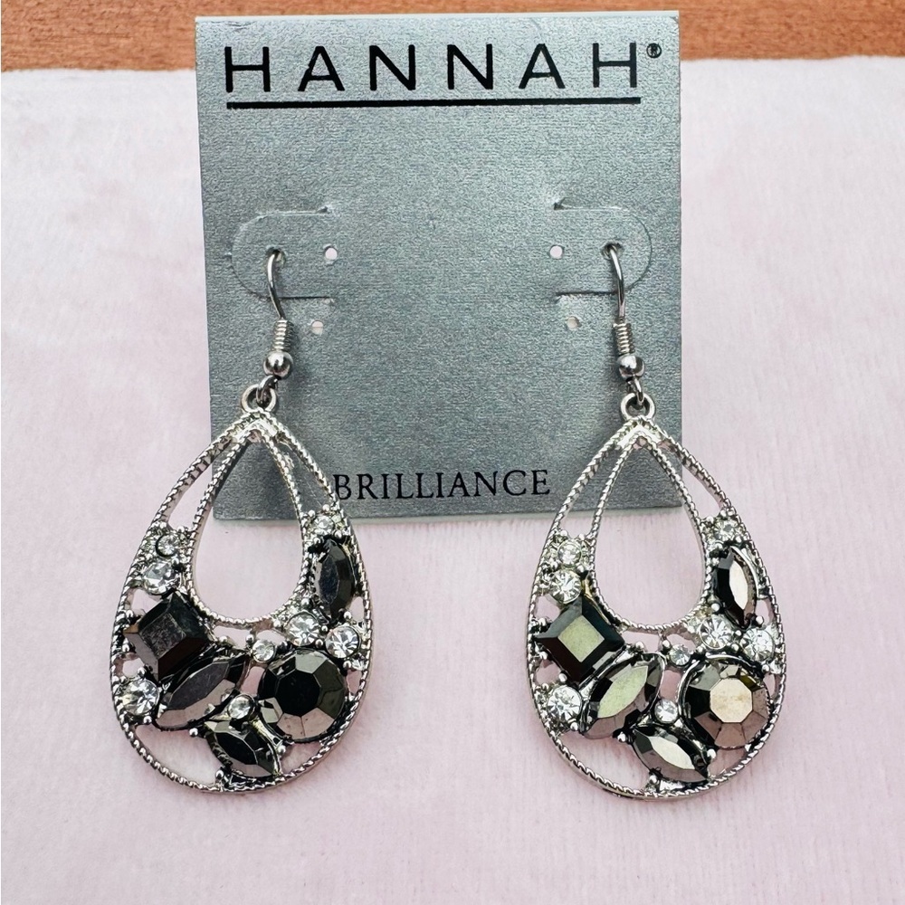 Hannah Brilliance Statement Teardrop Earrings Fish Hook Backing, New On Card - Picture 3 of 5